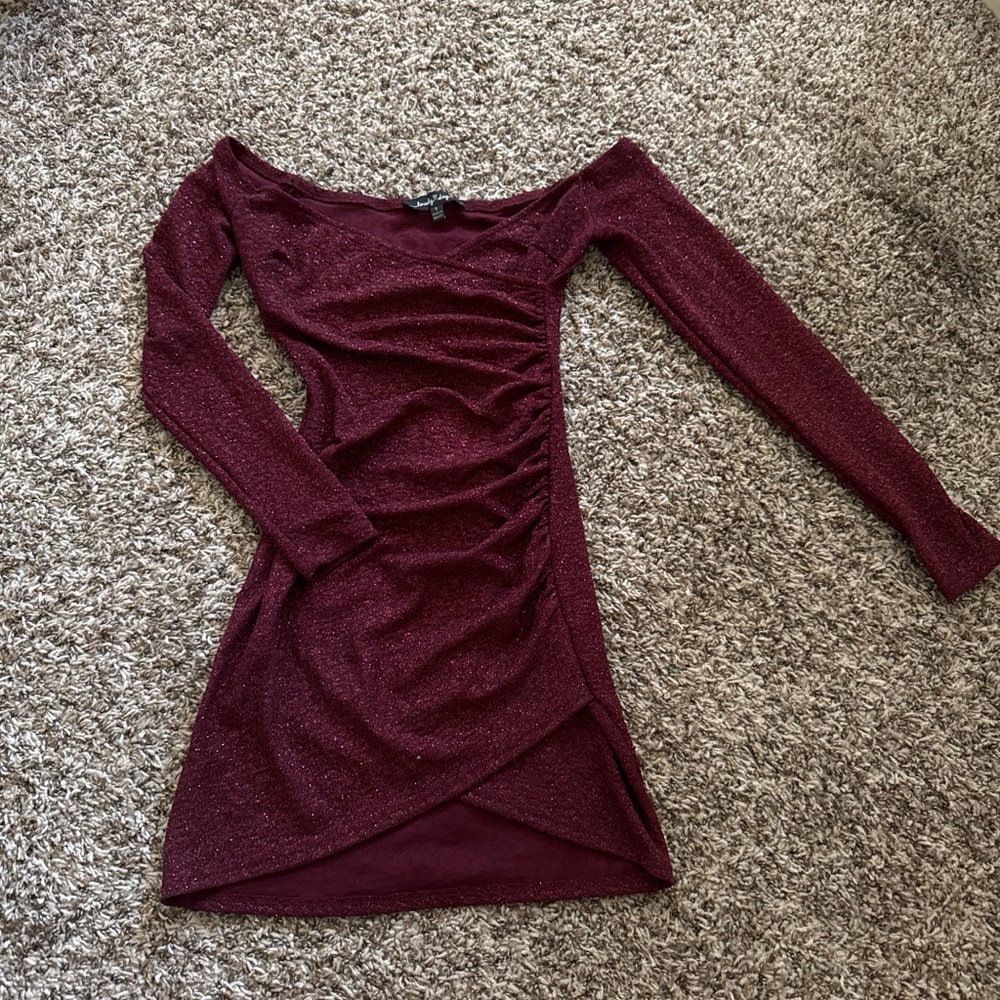Lovely Day Sparkling Maroon Long Sleeve Dress